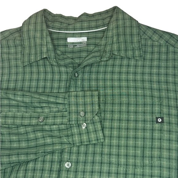 MARMOT Long Sleeve Men’s Large Green Plaid Button Down Shirt - Picture 1 of 5
